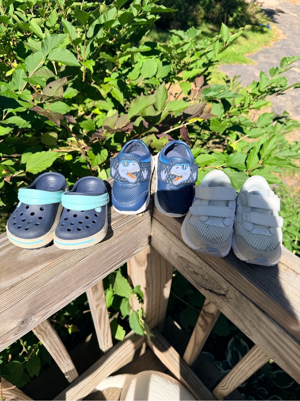 Toddler Bundle 3 pairs of shoes. Slip-On Clogs and Dinosaur Sneakers